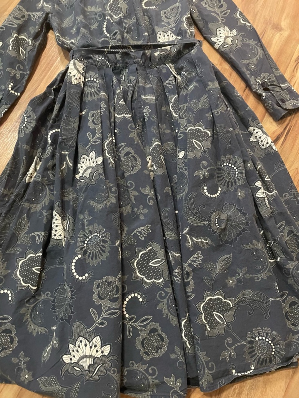 Tucker NYC Allyson Pleated Midi Shirt Dress Organic Cotton Botanical Print XS - Picture 7 of 12